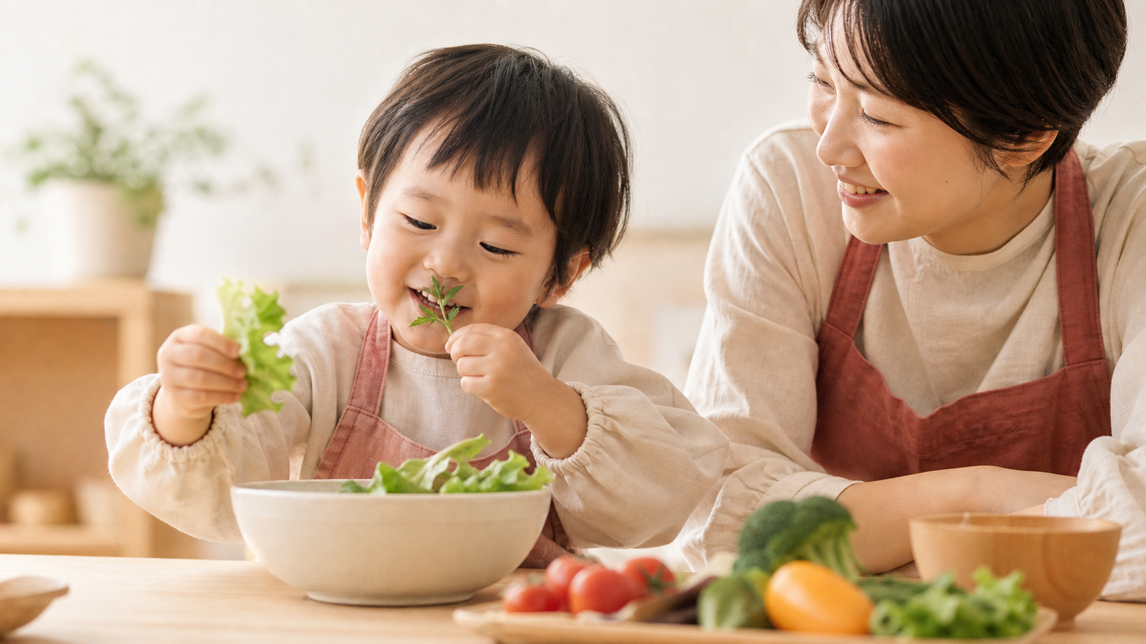 食材の香りや手触りを親子で楽しむ、たねクラスの子ども