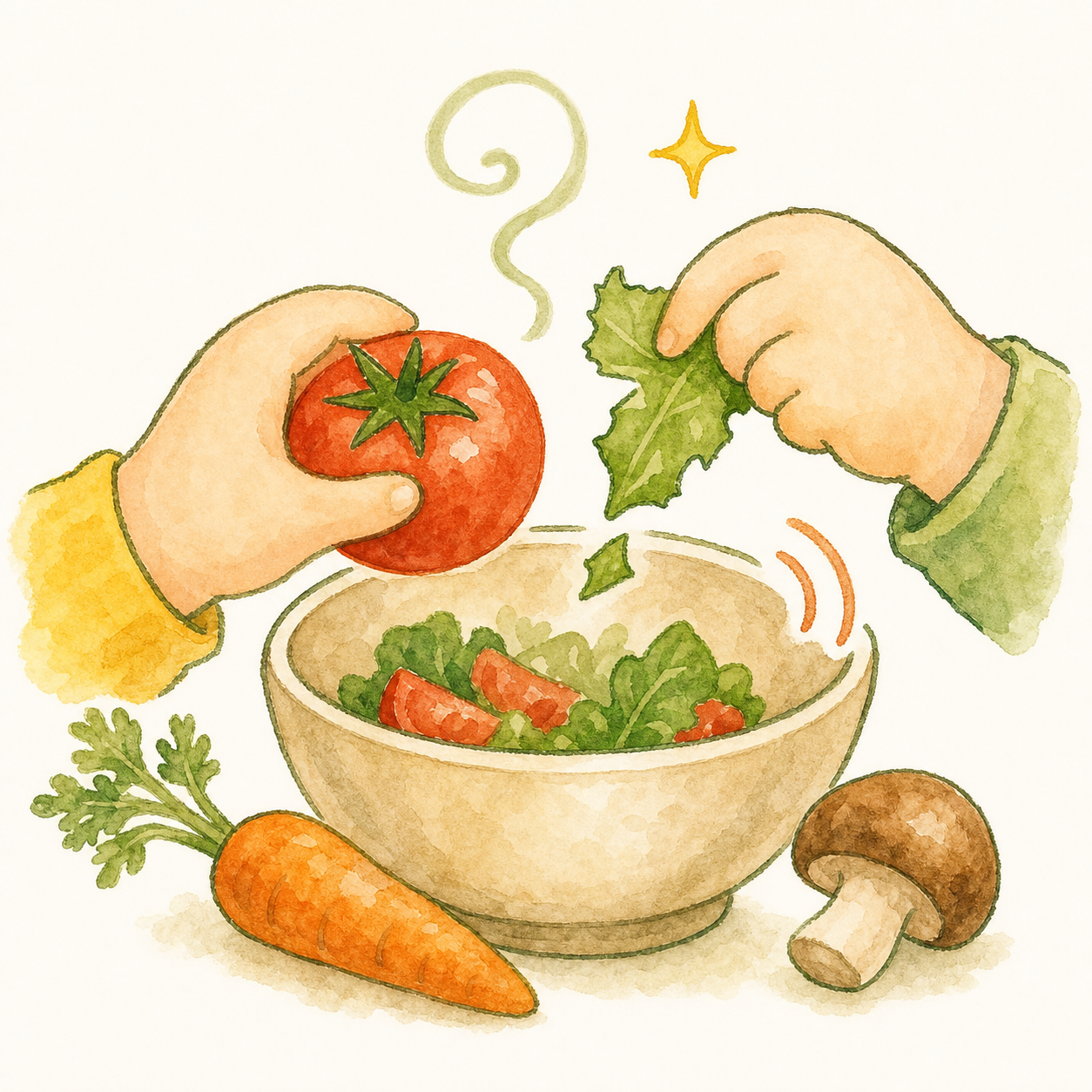 食育と料理体験をイメージした水彩イラスト