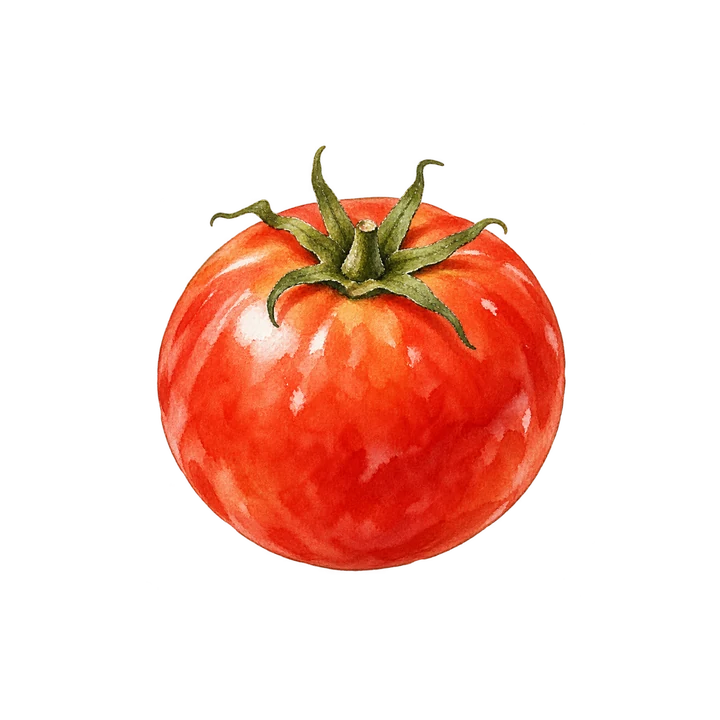 たねクラスで取りあげる食材の一例、トマトの水彩イラスト