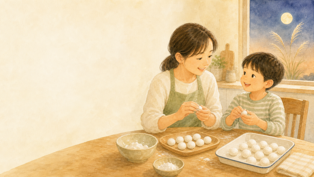 お月見だんごを親子で手作り